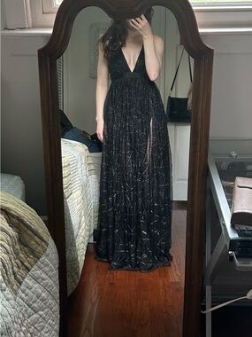Luxxel Black Deep V Embellished Maxi Dress